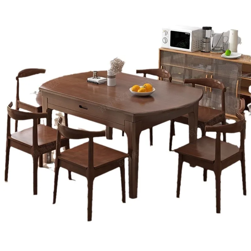 

Nordic solid wood dining table, household small apartment solid wood round table, telescopic folding meal