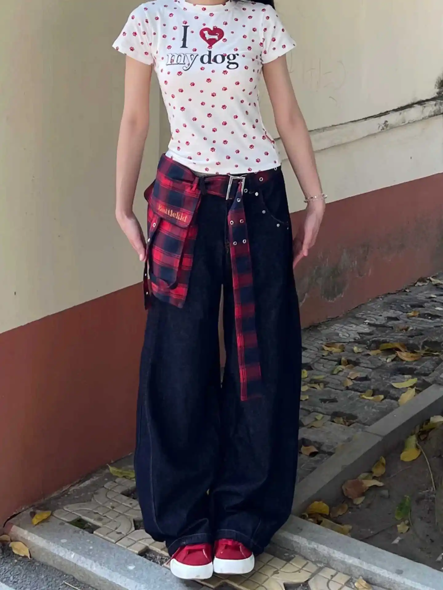 

Women's Casual Baggy Blue Denim Trouser Harajuku Solid Retro Wide Leg Loose Jeans 2025 New Spring Korean Y2K Fashion 2000s Pants