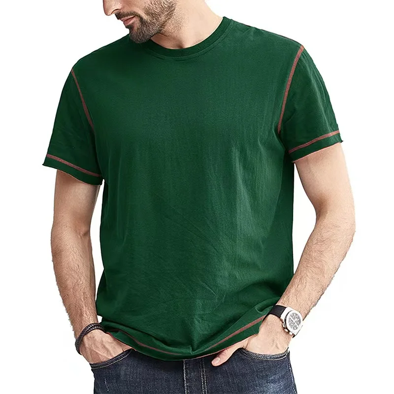 Men T Shirts 2023 Summer Patchwork Round Collar Short Sleeve T-shirt Homme