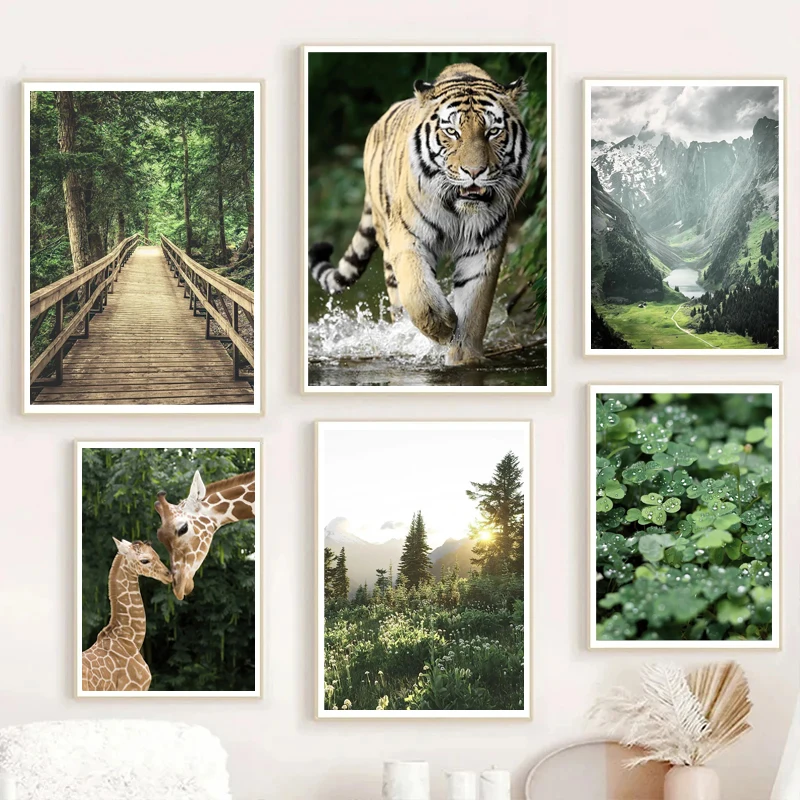 1PC frameless decorative art print,Animal Poster Landscape Canvas Print Painting Tiger Panda Giraffe Wall Art Hd Pictures Bedroo