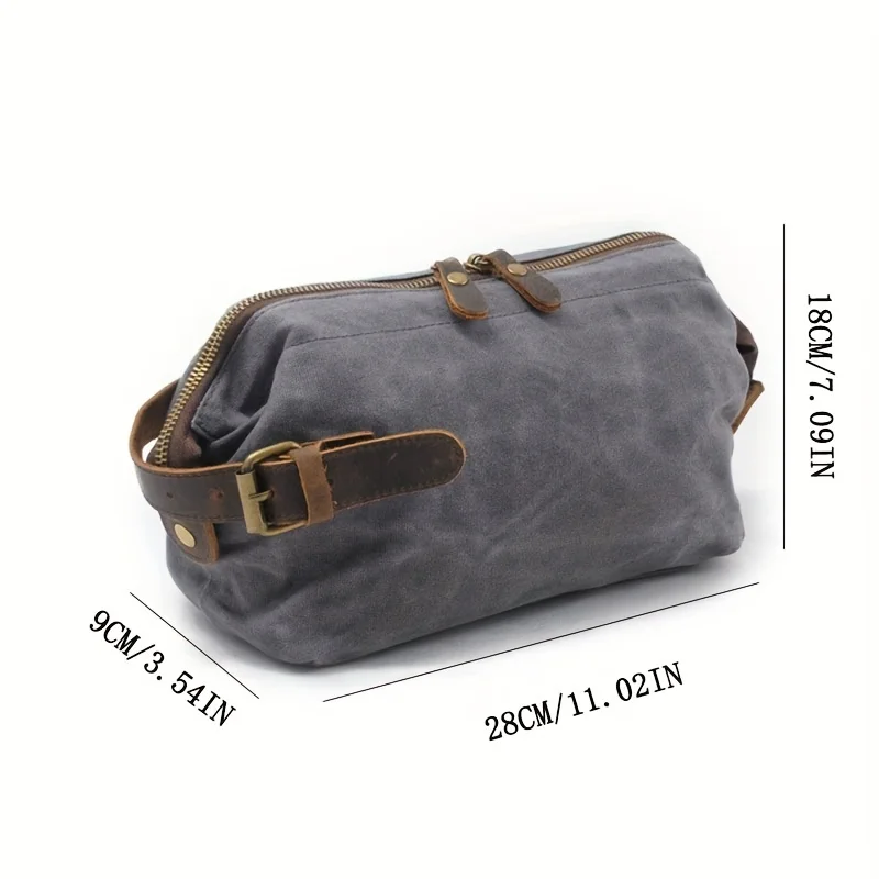 oil wax canvas with cowhide toiletry bag Europe and the United States retro storage key toiletry bag cowhide wrist bag