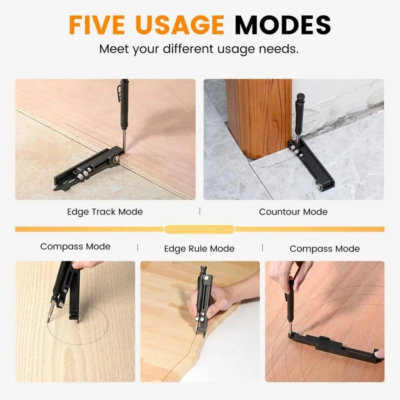 Multi‑function Scribing Ruler Contour Gauge Scribe Compass Woodworking Measuring Hand Tool for Carpentry Construction Marking