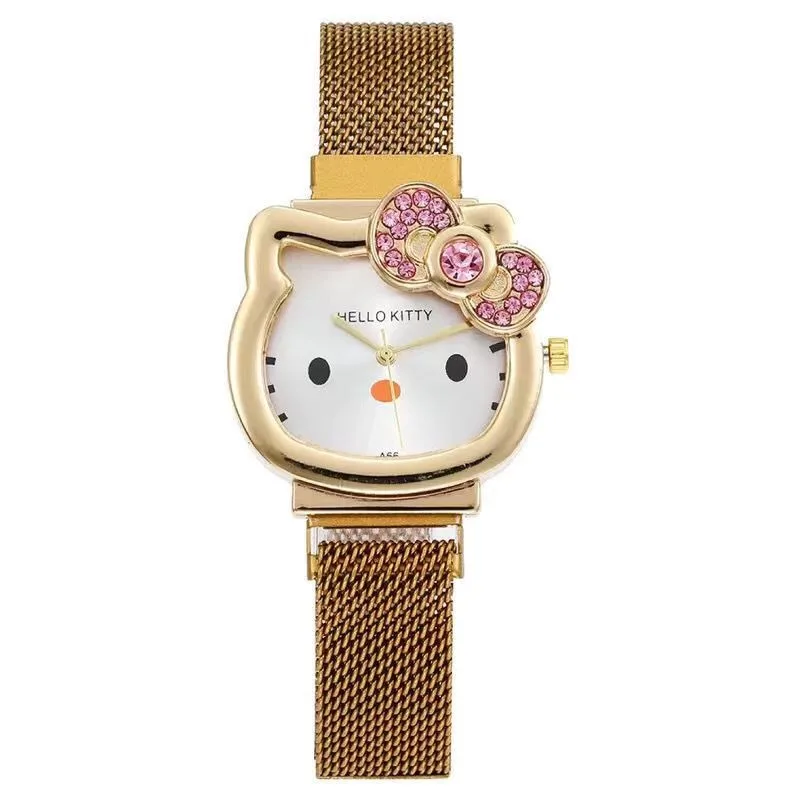 Sanrio Kawaii Hello Kitty anime peripherals cute quartz cartoon metal mesh with magnetic buckle ornamental watch holiday gift