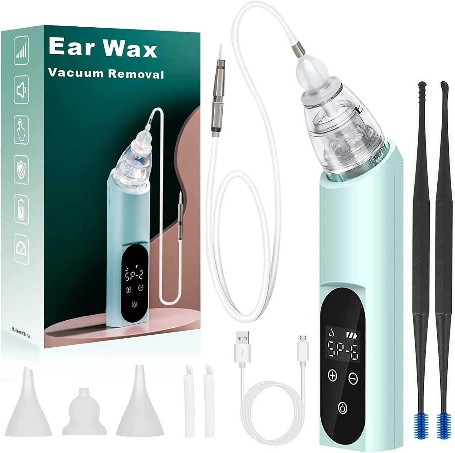 

Electric Ear Wax Remover with 6 Suction Levels, USB Charging, Carrying Case for Adults & Kids (Blue)