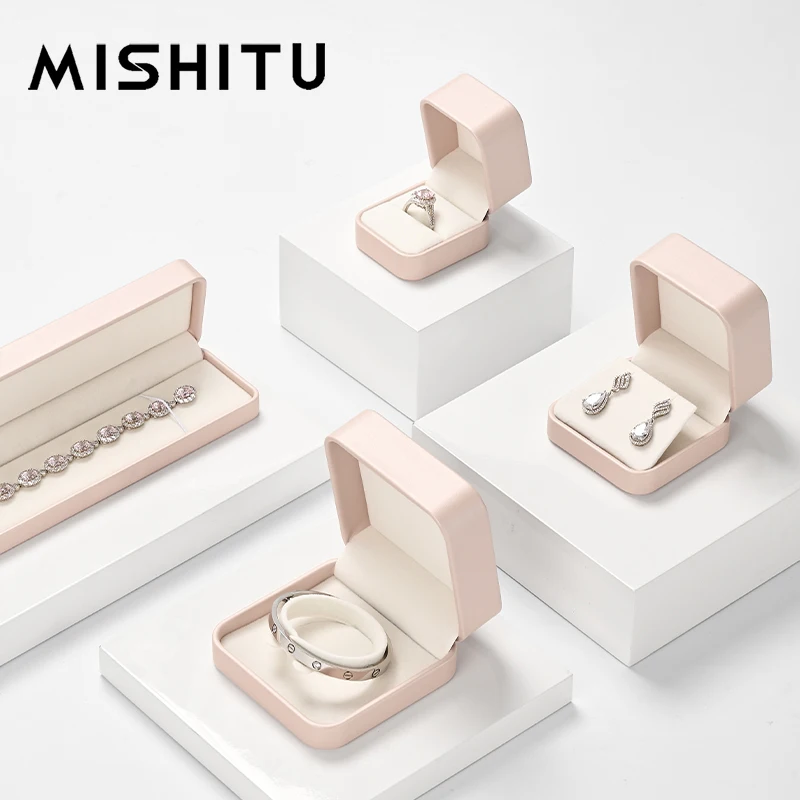 MISHITU Pink Jewelry Box High-end PU Leather Ring Box Bracelet Pendant Earring Box Women Gift Jewelry Packaging Box Wholesale