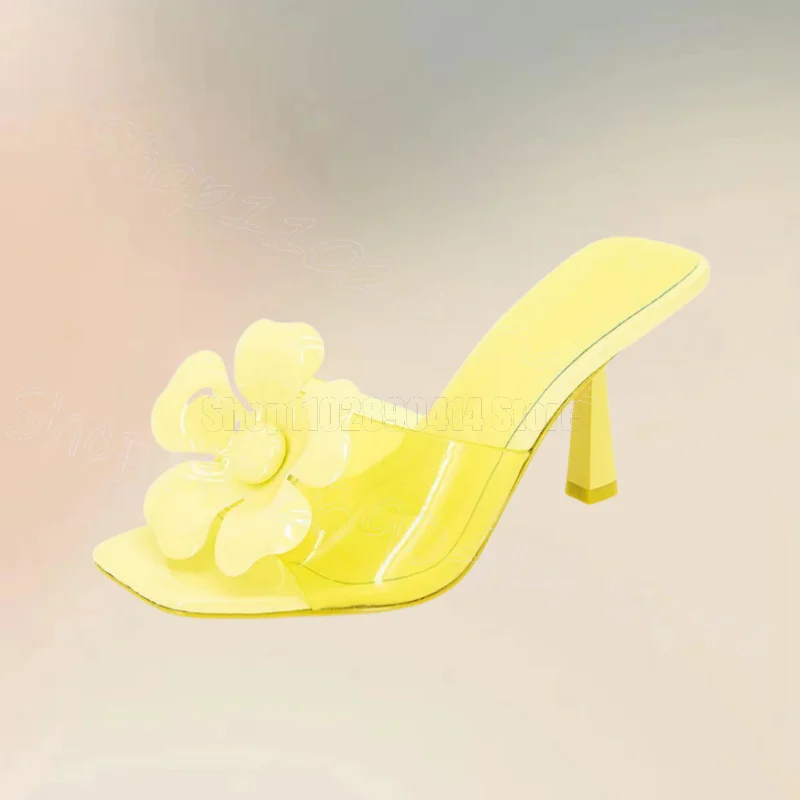 

Yellow PVC Appliques Design Open Toe Slippers Slip On Women Shoes Thin High Heels Party Banquet Dating 2025 Zapatos Para Mujere