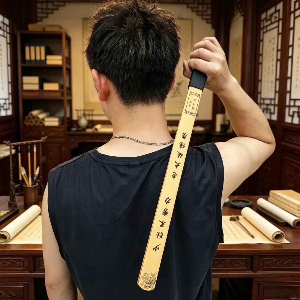 2-in-1 Bamboo Teaching Ruler Thickened Handle Chinese Classical Engraved Teachers Guiding Ruler Double Layer Design