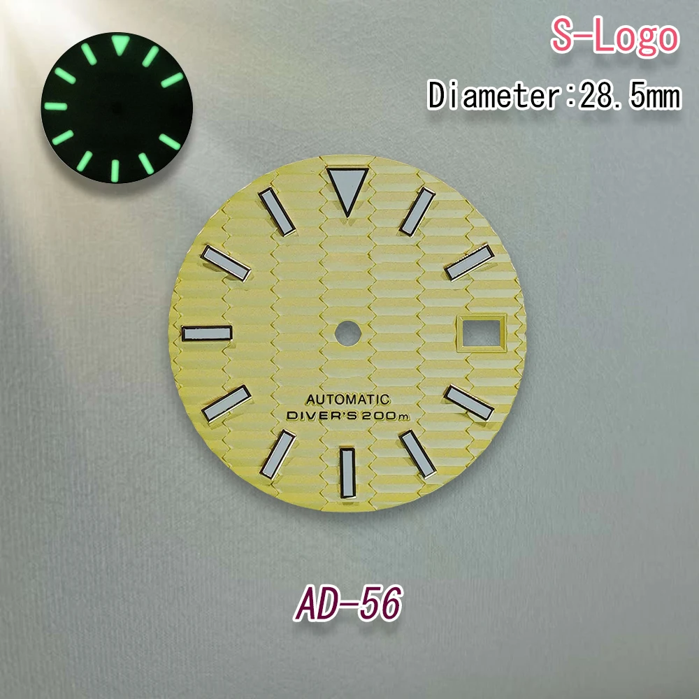 S Logo Dial 28.5mm NH35 SKX007 Dial Fit NH35/NH36/4R/7S Movement Green Luminous 3/3.8/4.2 O'clock Watch Modification Accessories