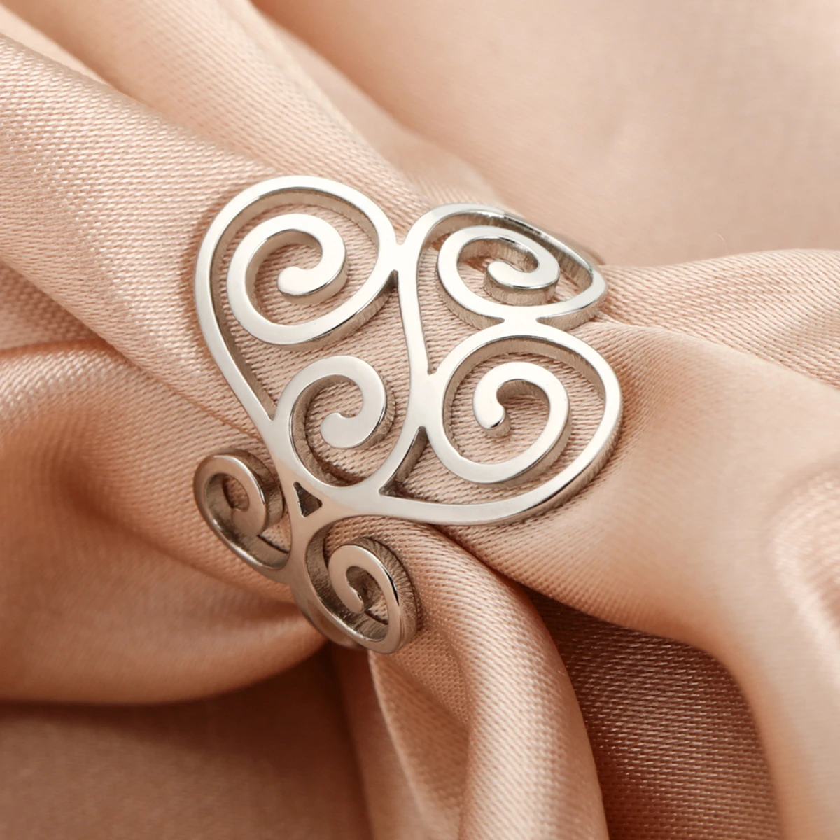 LIKGREAT Vintage filigrane Blume Wellen ring für Frauen Edelstahl ästhetische Ringe böhmischen Amulett Schmuck Hochzeits geschenk neu
