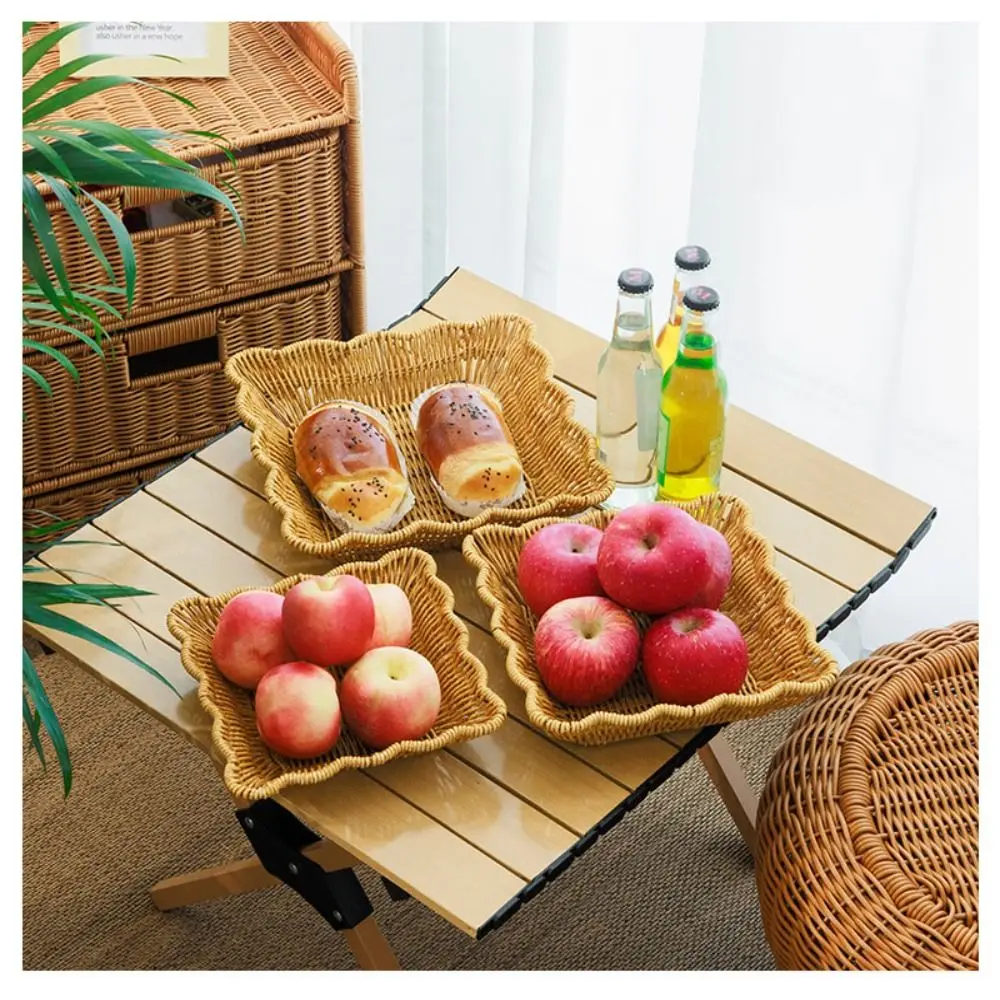 Multistyles Imitation Rattan Fruit Plate Retro Woven Handheld Creative House Candy Packaging Storage Rattan Woven Tea Tray