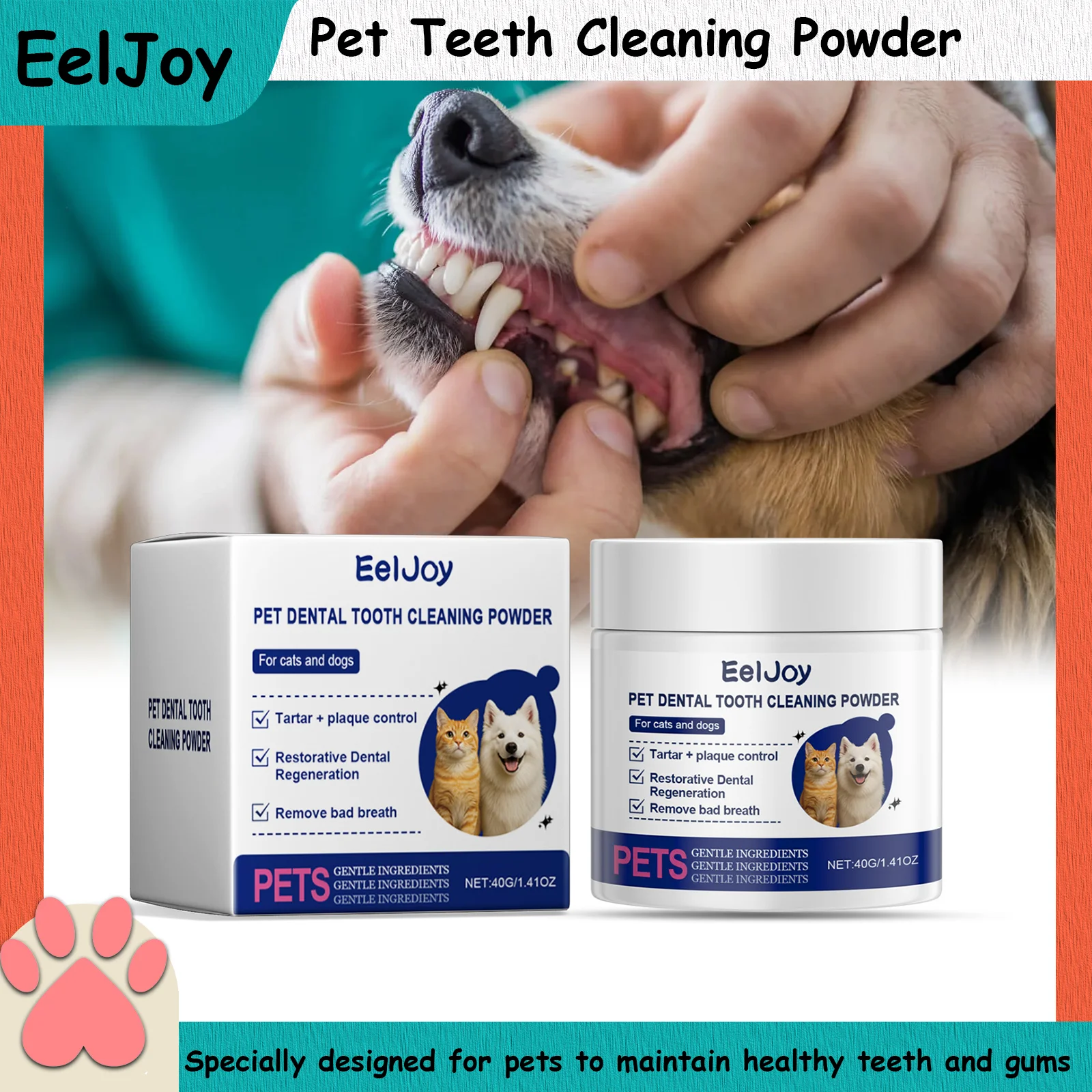 

EELJOY Pet Dental Tooth Cleaning Powder Deeply Cleans Food Residues Between Teeth Easy to Rinse and No Eesidue Design