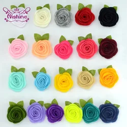 10pcs/lot Felt Leaf Flowers for Diy Baby Girls Headband Clips Headwear Cute Fabric Rose Flower Children Hair Accessories