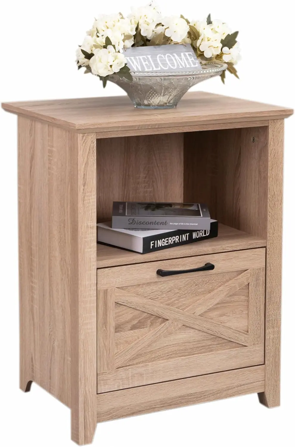 

30" H Farmhouse Tall Nightstand for King & Queen Bed - Large Wood Bedside Table with Storage Drawer & Open Cubby