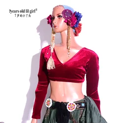 Velvet Fat Chance Tribal Choli Belly Dance Long Sleeve Top FA28 33