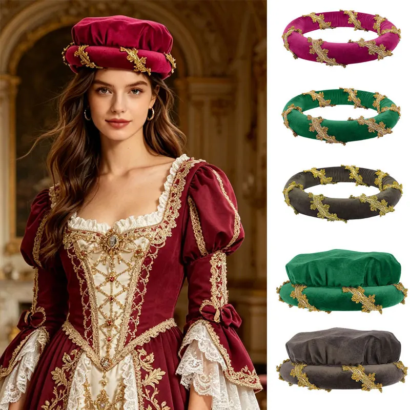 Velvet Renaissance Padded Circlet Medieval Roll Hat Vintage Historical Headdress Halloween Cosplay Costume Head Accessory