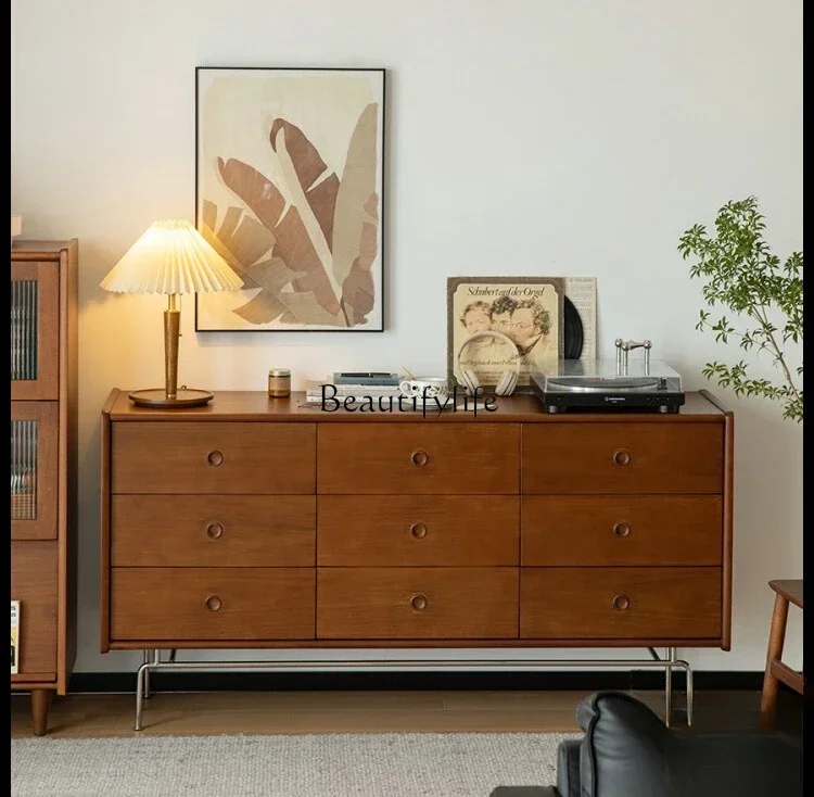 

yj21 Nordic Solid Wood Nine-Drawer Cabinet Vintage Storage Bedside Organizer Drawer Cabinet