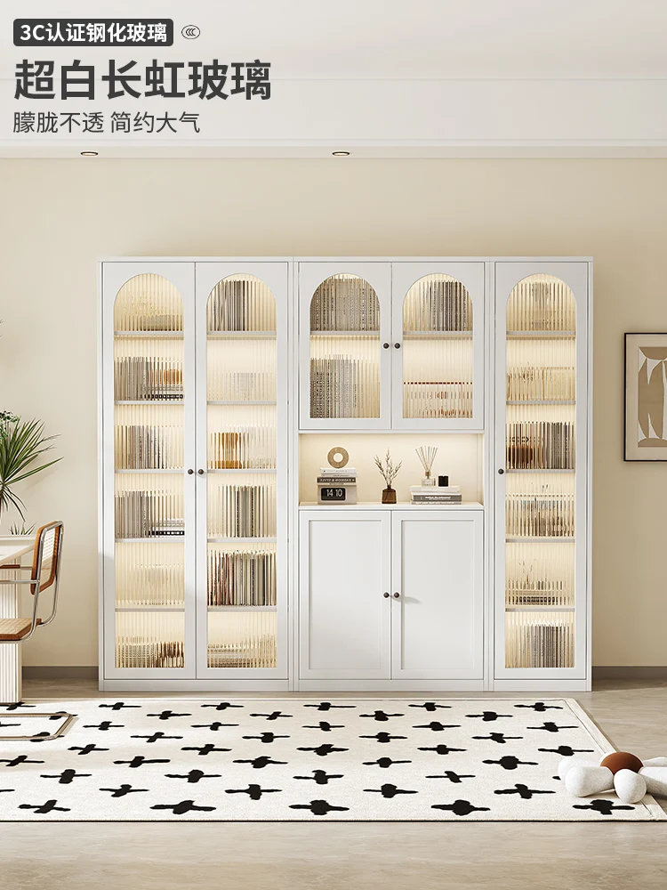 Household steel floor-to-ceiling bookcase with glass door combination cabinet storage cabinet shelf figure display cabinet wroug