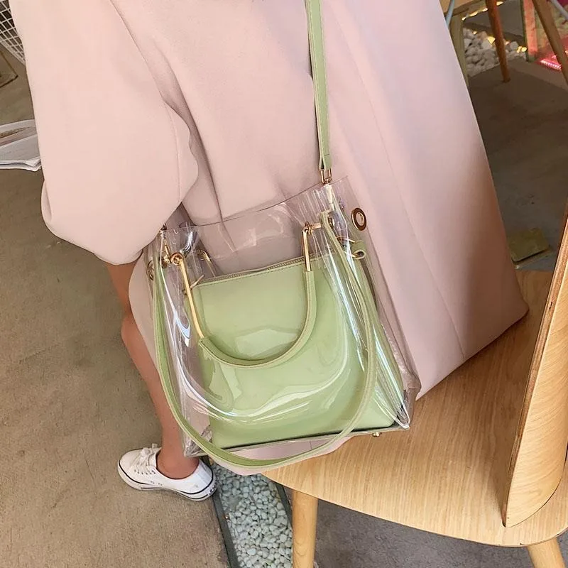 

Summer Large-capacity Versatile Small Fresh Transparent Bag Women's New High-end Messenger Bag Jelly Bucket Bag Simple Exquisite