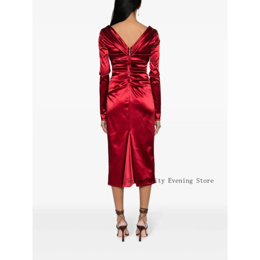Customized Draped Mother of Birde Dresses 2026 for Women Wedding Satin Midi Elegant Evening Dress V Neck Ruched Prom Gowns