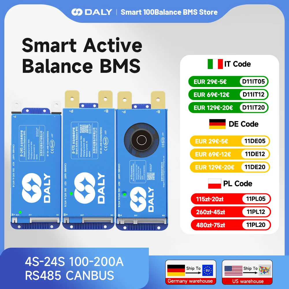 

Daly BMS 4S 8S 10S 13S16S 17S 24s Smart bms wifi Активный баланс BT 200A 100A 150A Lifepo4 Li-ion bms lifepo4 Доставка немецкой и США