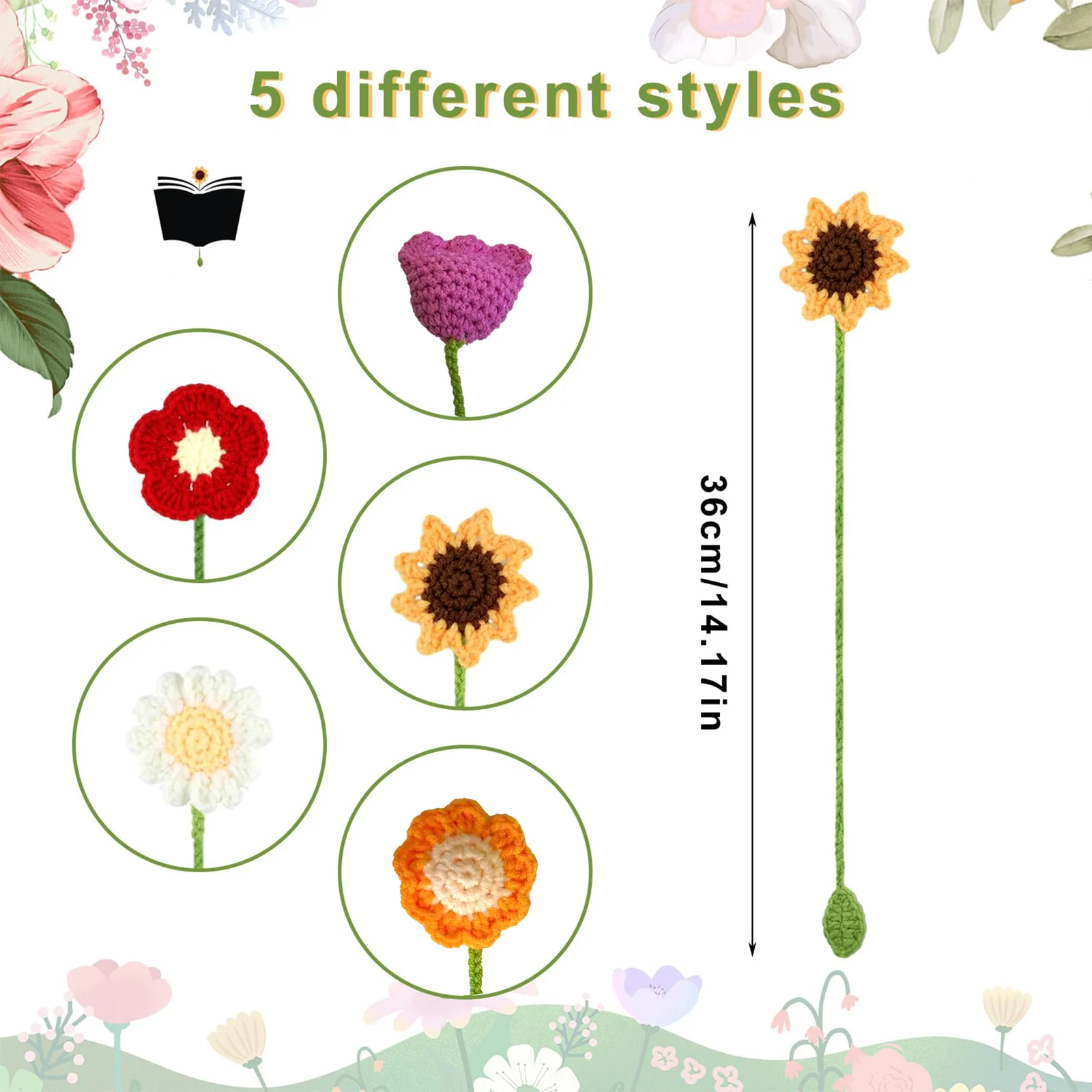 1Pc Handmade Bookmarks, 4 Styles Crochet Flower Bookmarks Handmade Gift for Book Lover, Teacher, Curtain Buckle Straps