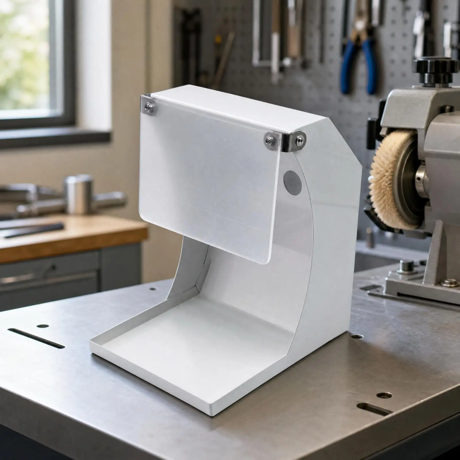 Bench Grinder Dust Guard Carbon Steel Polishing Shield with Collection Tray for Dental Lab Workbench