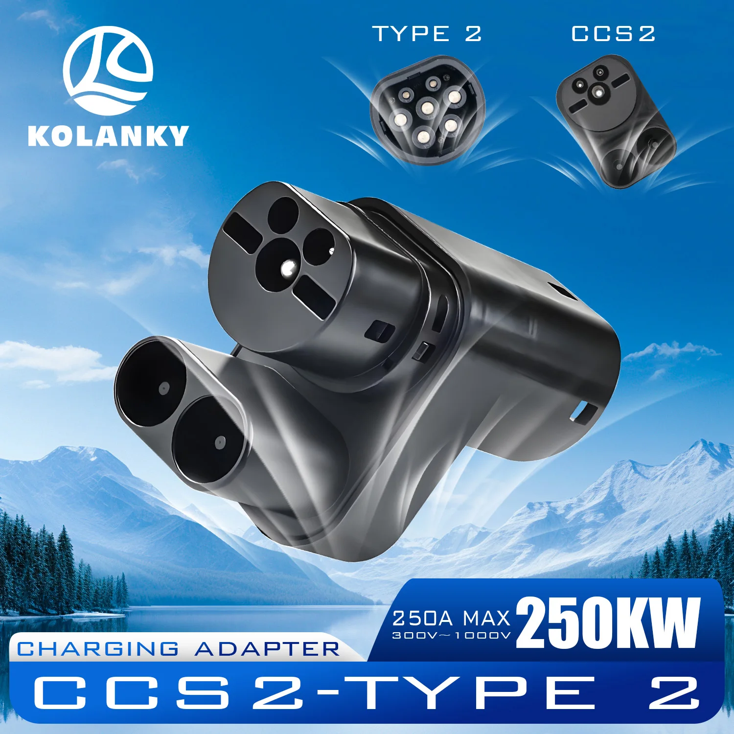 

Kolanky 250A 250KW CCS2 To Type2 EV Charger Adapter Electric Vehicle Charging Converter For Tesla Model S X Before 2016 Year