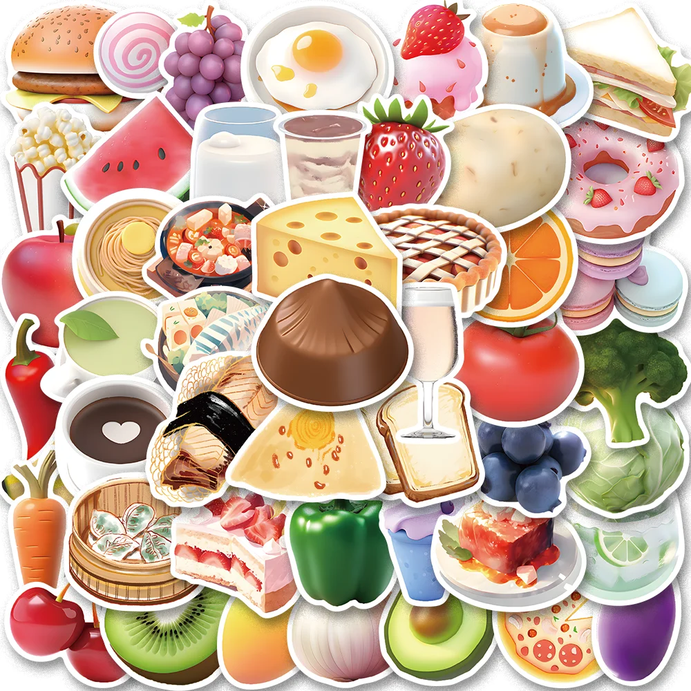 

50pcs Cartoon Food Vegetable Fruit Dessert Stickers for Scrapbooking Luggage Laptop Water Cup Waterproof Decoration INS Decal