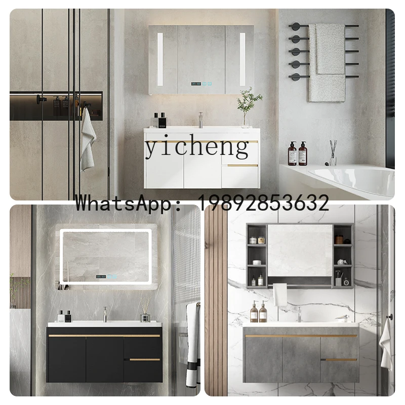 Solid Wood Bathroom Cabinet Modern Simple Toilet Mirror Cabinet Light Luxury Washbasin Washbasin Cabinet