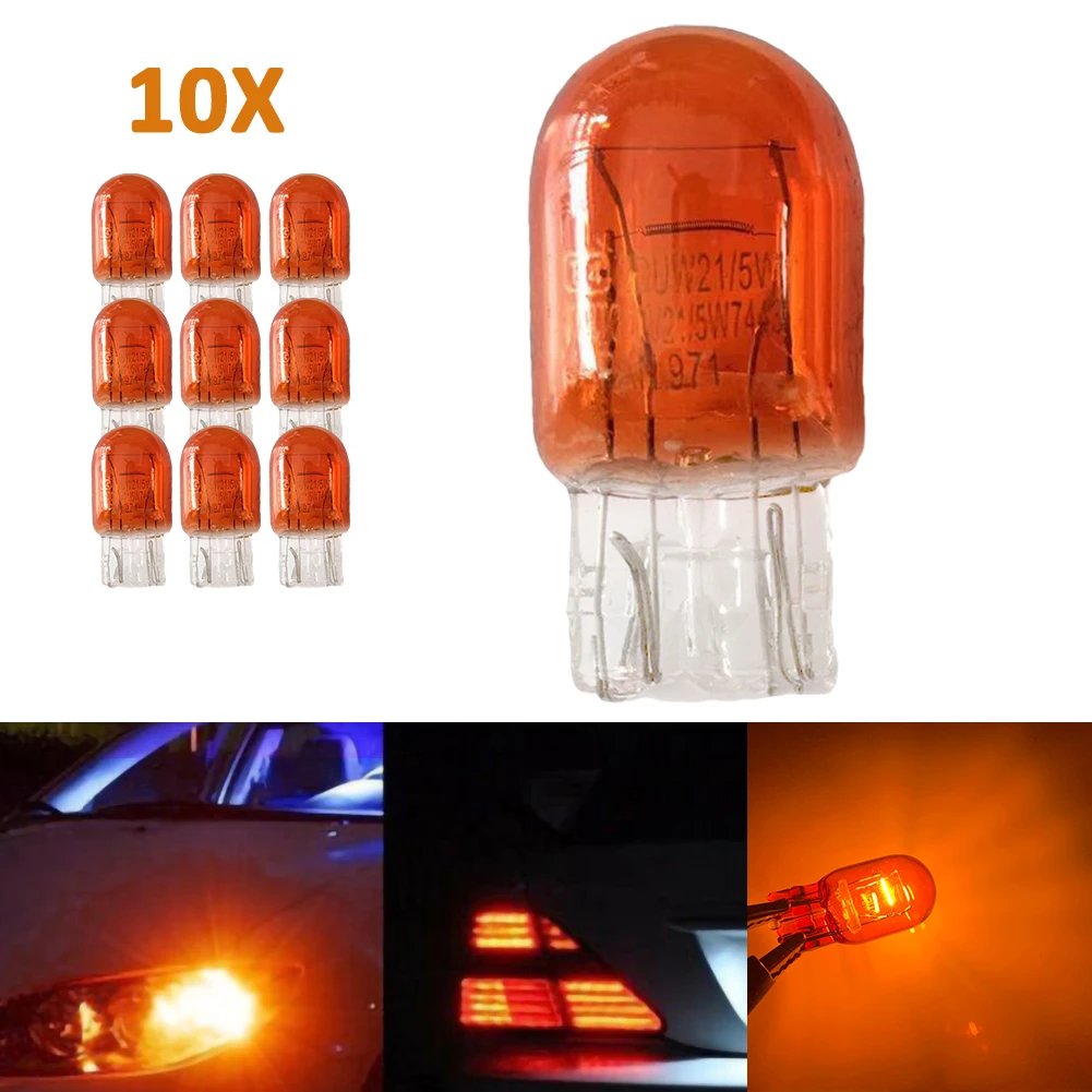 10Pcs T20 W21 5W DRL Turn Signal Brake Stop Tail Lights Bulb 7443 Halogen Bulbs Sidelight