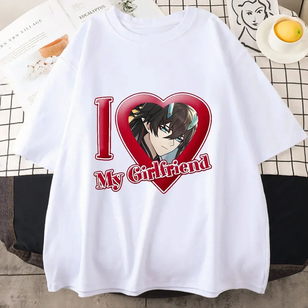 Fashion Women T-shirt I Love My Girlfriend Honkai Star Rail Short Sleeve T Shirt Clothes Cartoon Print Anime Clothing Tops Y2k