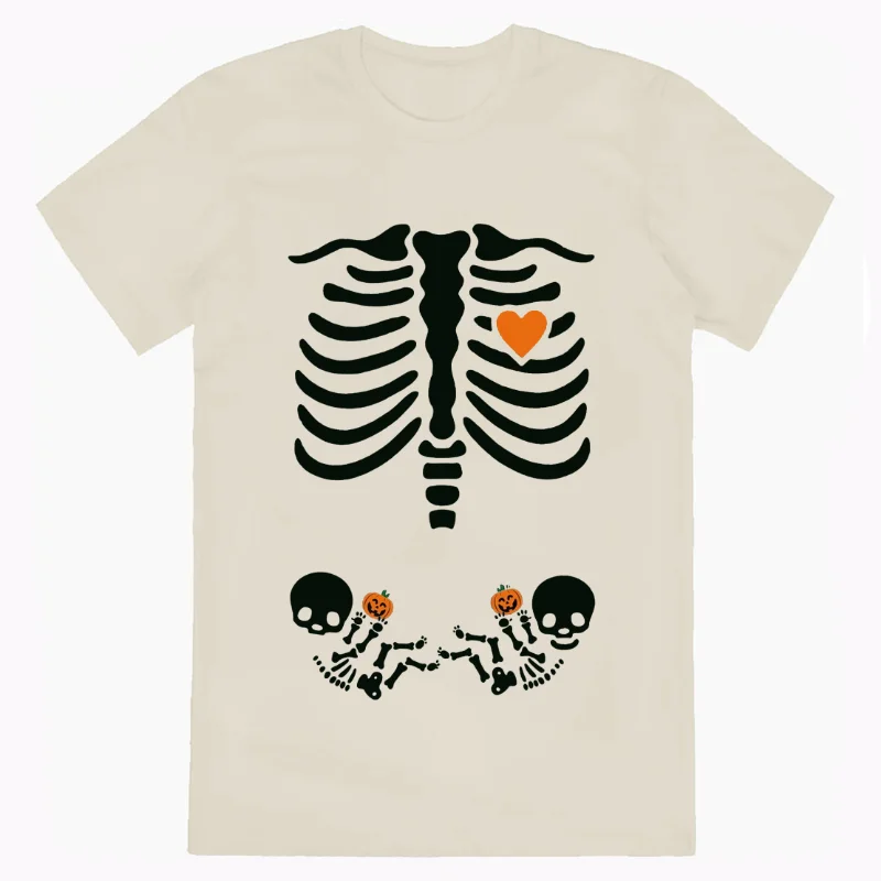 Skull Rack Pumpkin Print Funny Summer Women's T-Shirt 100% Cotton Oversized Short Sleeve Summer Comfort Top Men