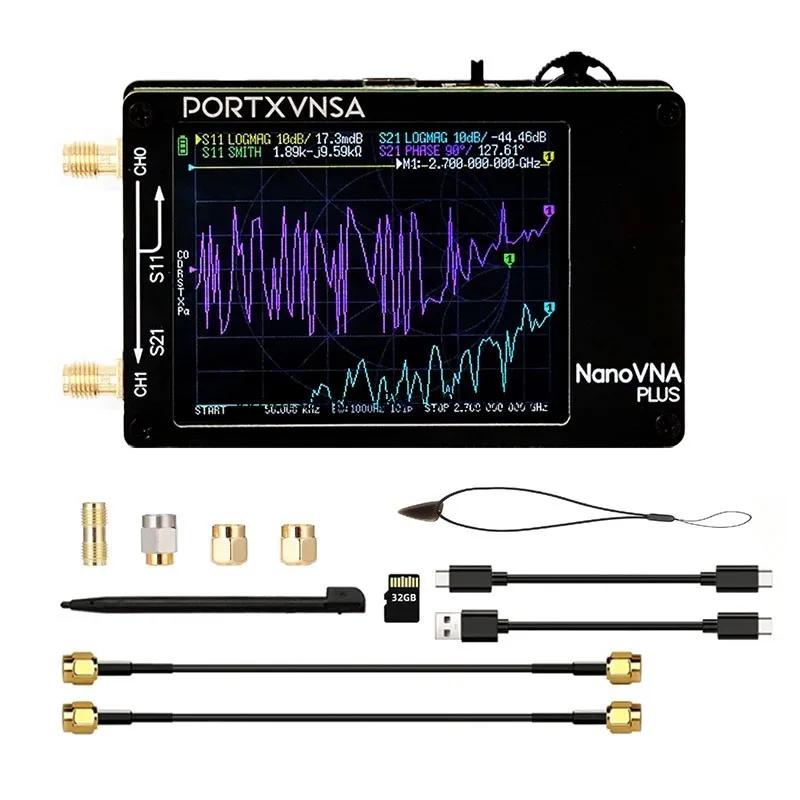 

Upgraded NanoVNA Plus 50kHz-2.7GHz Portable Handheld Vector Network Analyzer 2.8-inch Touch Screen VNA with 32GB SD Card