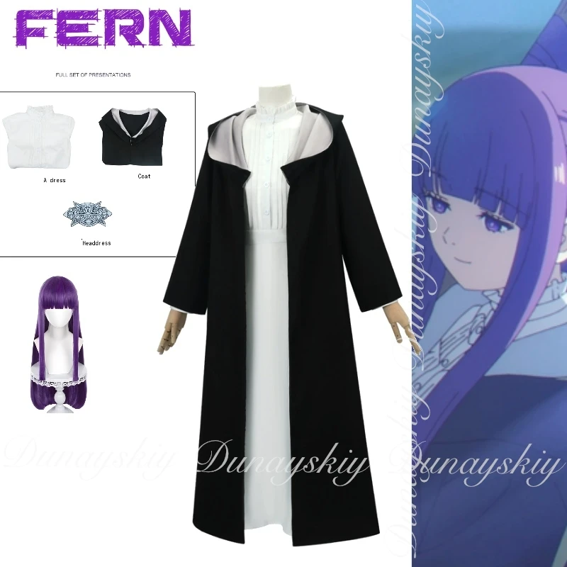 

Frieren: Beyond Journey 's End Fern Cosplay Magicians Make Elves With Black Coat And White Dress Cosplay Costume Anime Full Suit