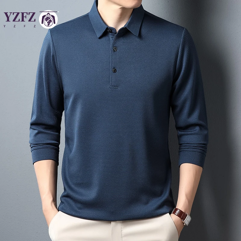 Men's Business Casual Lapel Long Sleeved T-shirt Comfortable All Season Pure  Top