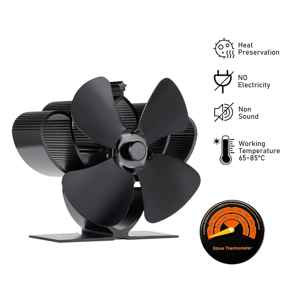 Mini ventilateur de poêle silencieux à 4 lames, distribution de chaleur efficace pour la maison, poêle à bois, poêle à bûches, cuillère à soupe, respectueux de l'environnement, 62