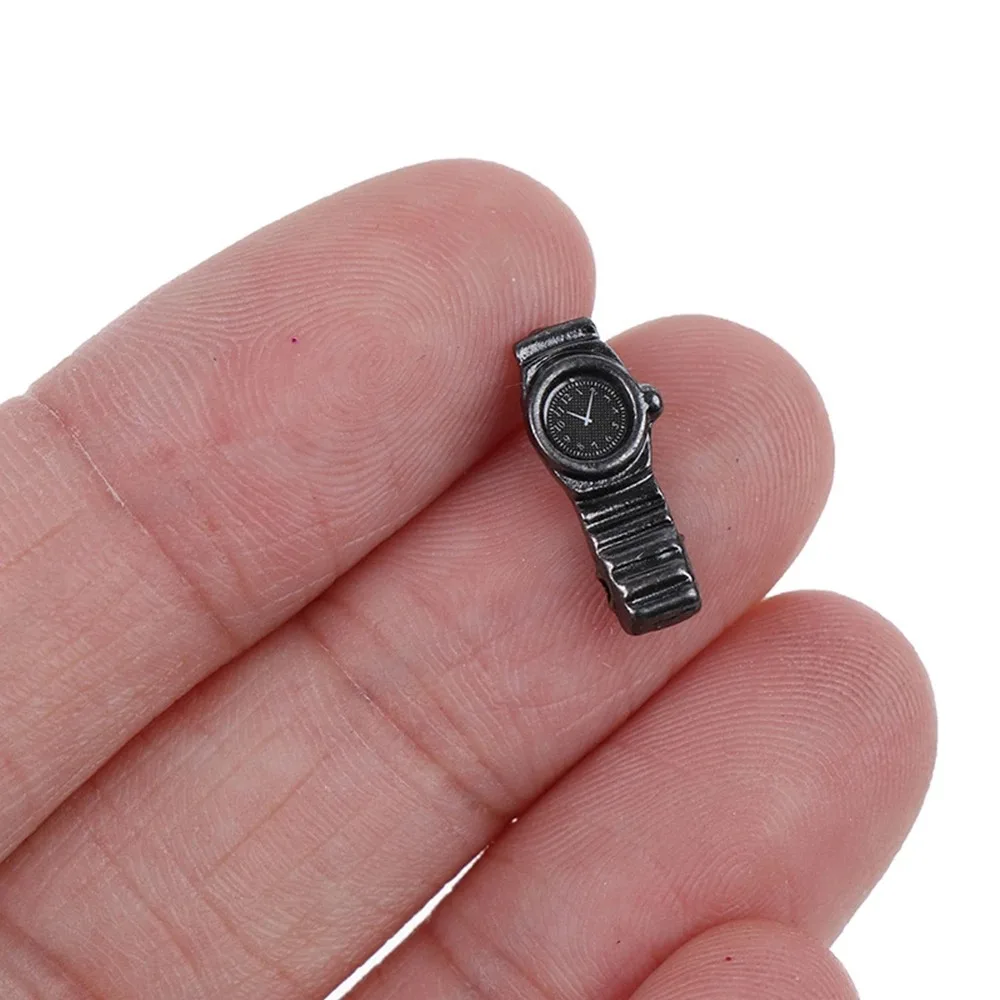 Modelo de simulação relógio de metal relógio de pulso de metal casa de bonecas relógio de pulso modelo cena adereços mini relógio em miniatura decorações