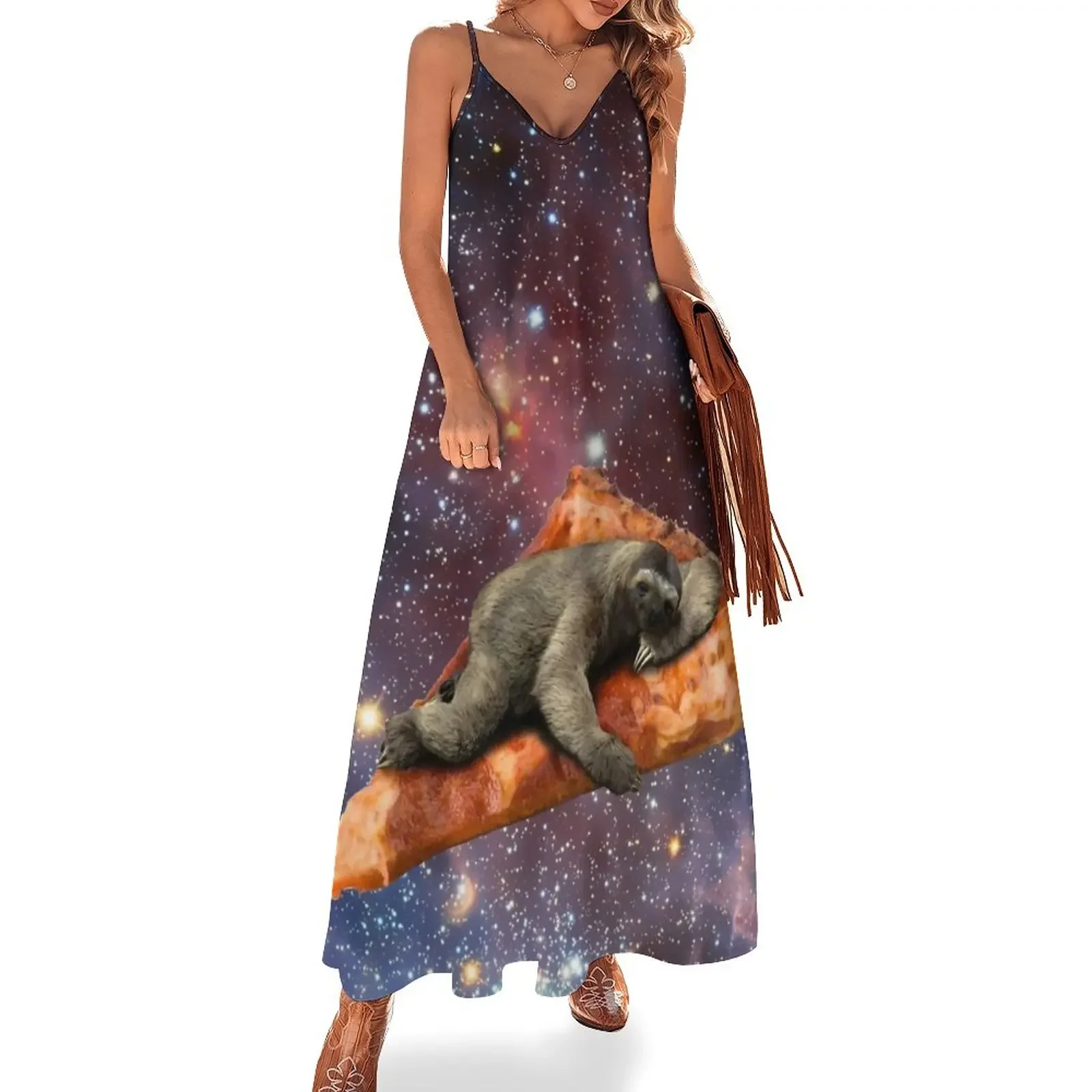 

Pizza Sloth In Space Sleeveless Dress loose women's dress Dress vintage