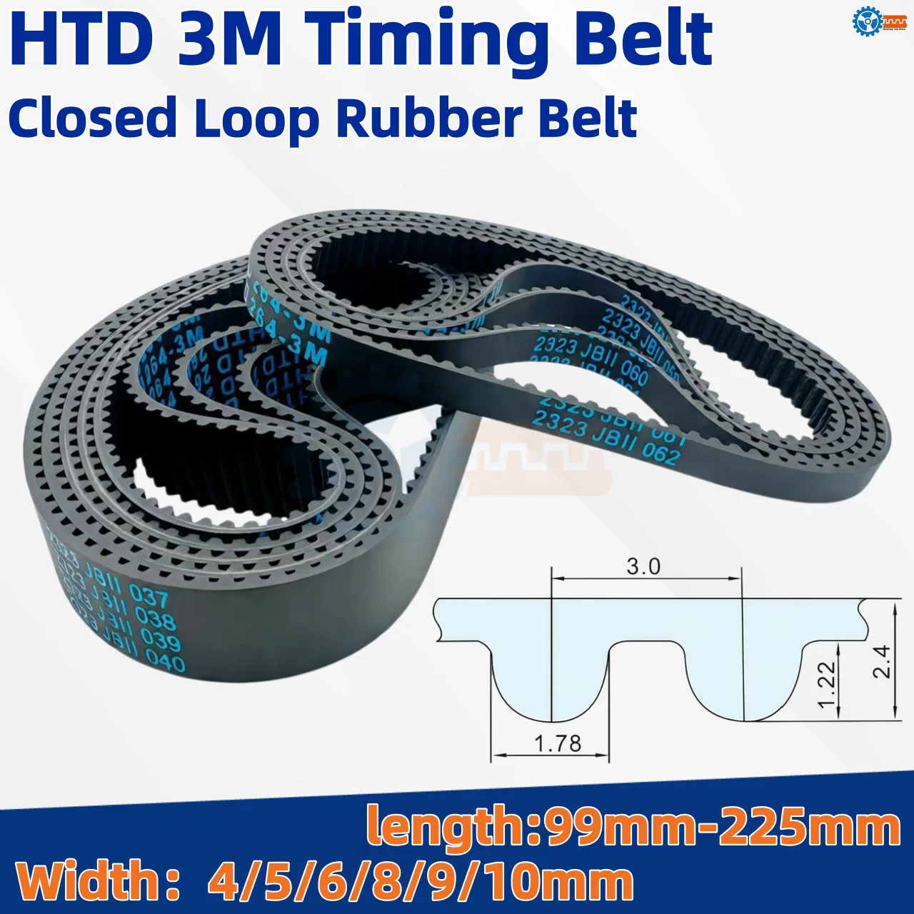 HTD 3M Timing Belt Closed Loop Rubber 99-225mm Length 4-10mm Width Synchronous Belt for CNC 3D Printer