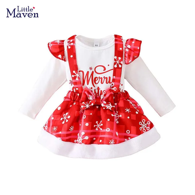

Little maven 2023, детская одежда для Счастливого Рождества красного цвета, Милая женская одежда, хлопковые мягкие и удобные комплекты для детей