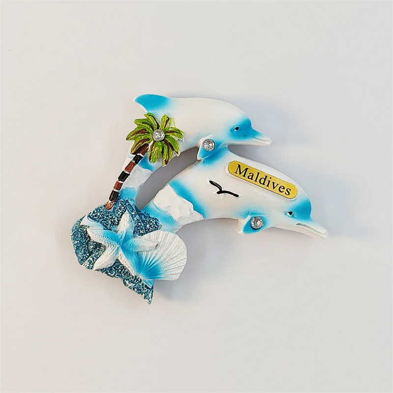 Maldives, dolphins, Coconut tree，3D stereoscopic, Tourism Souvenirs，Resin painting，Decoration home，Refrigerator magnets