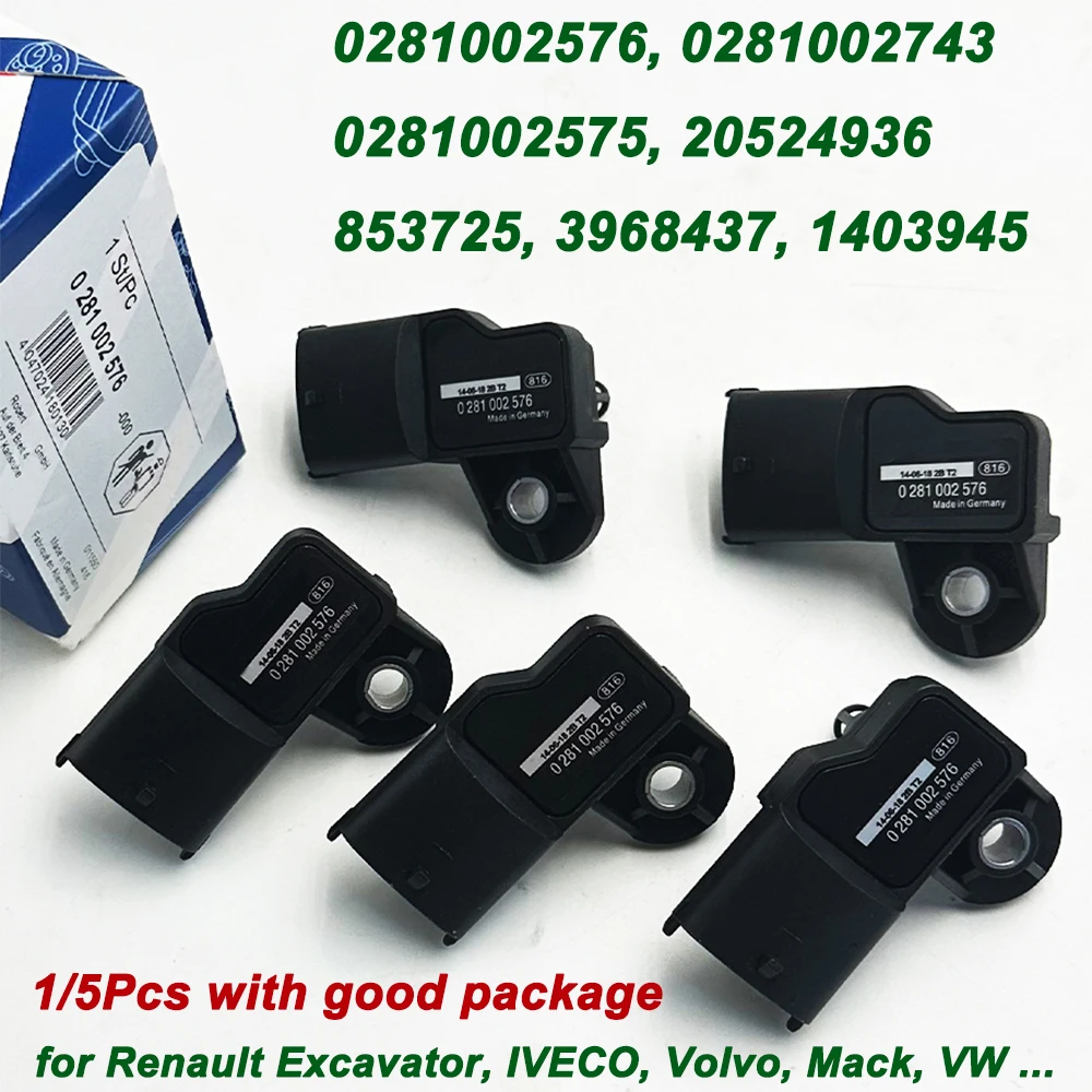 1/5Pcs Intake Manifold Pressure MAP Sensor For VOLVO FE FH 420 460  Iveco Renault OE 0281002576 0281006102 0281002743 20524936