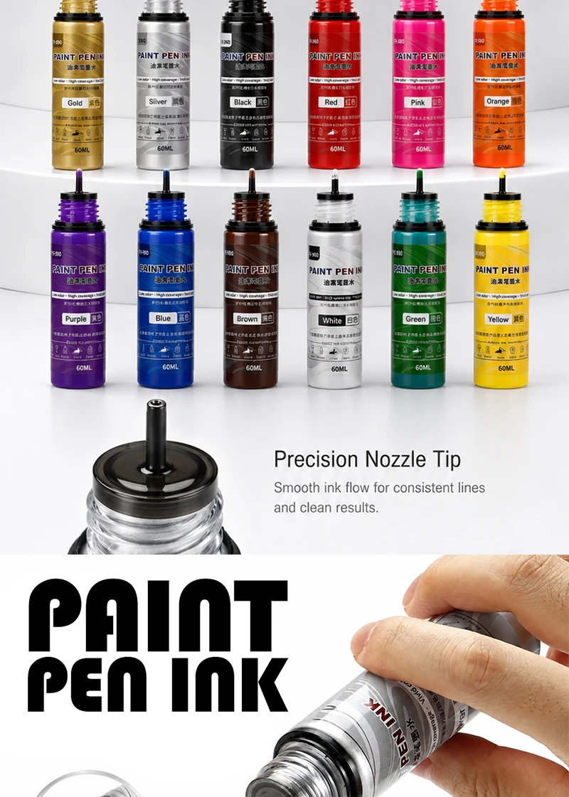 60ml Farbstift-Tintennachfüllung Hochdeckende Lebendige Farben Permanentmarker-Tinte für Glas, Kunststoff, Stein, Keramik, Stoff, DIY-Graffiti-Kunst – Detail 2