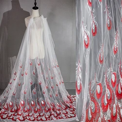 Advanced Feather Peacock Hair Embroidered Mesh Wedding Fabric Soft Dress Costume Designer Dress DIY Fabric