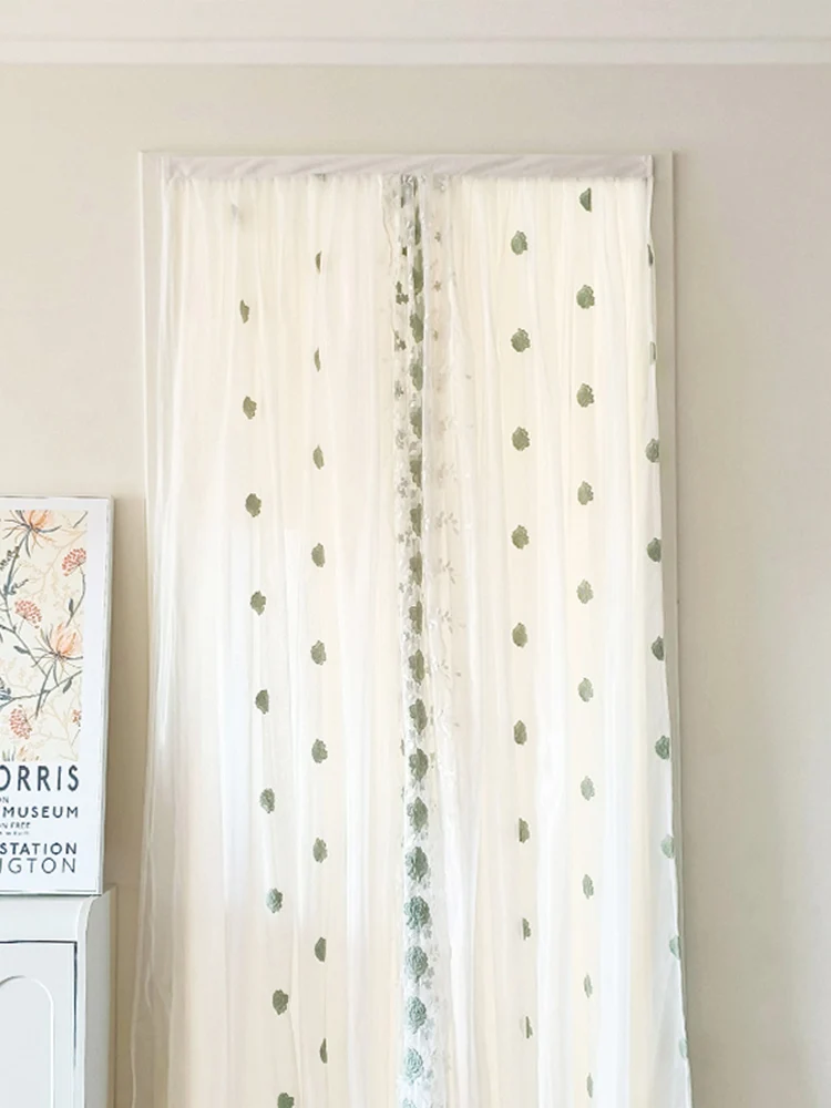 

Вышитая дверная занавеска без сверления, перегородка, легкий, простая установка, клейкий стержень, двухслойный экран, идеально подходит для различных комнат