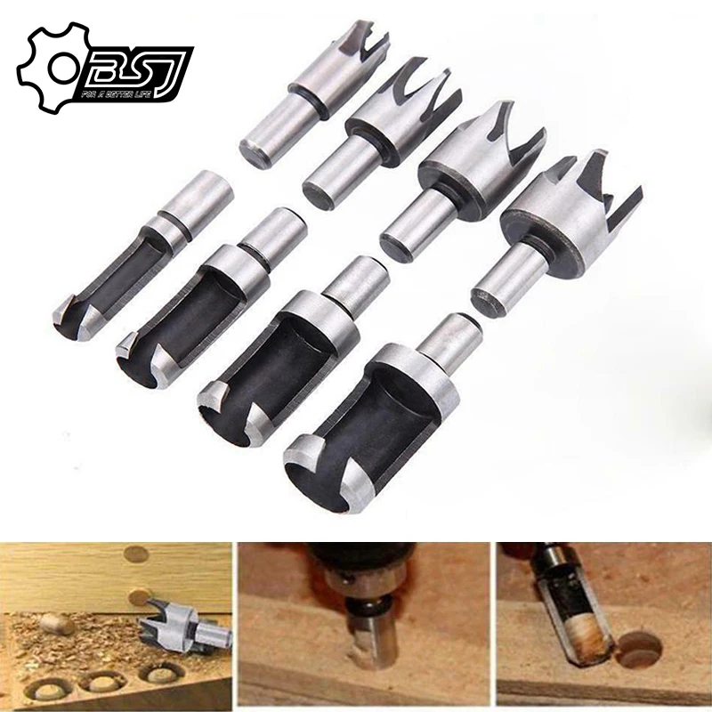 8 Stuks Houten Plug Cutter Boor Snijgereedschap Boor Set Rechte En Tapered Taper 5/8 "1/2" 3/8 "1/4" Houtbewerking Kurk Boor