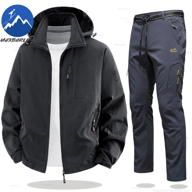 

Maxbarley Men Coats Sets 2026 Autumn Outdoor Sports Waterproof Hood Jacket+Work Trousers Set Casual Hiking Hunting 2-piece Suits