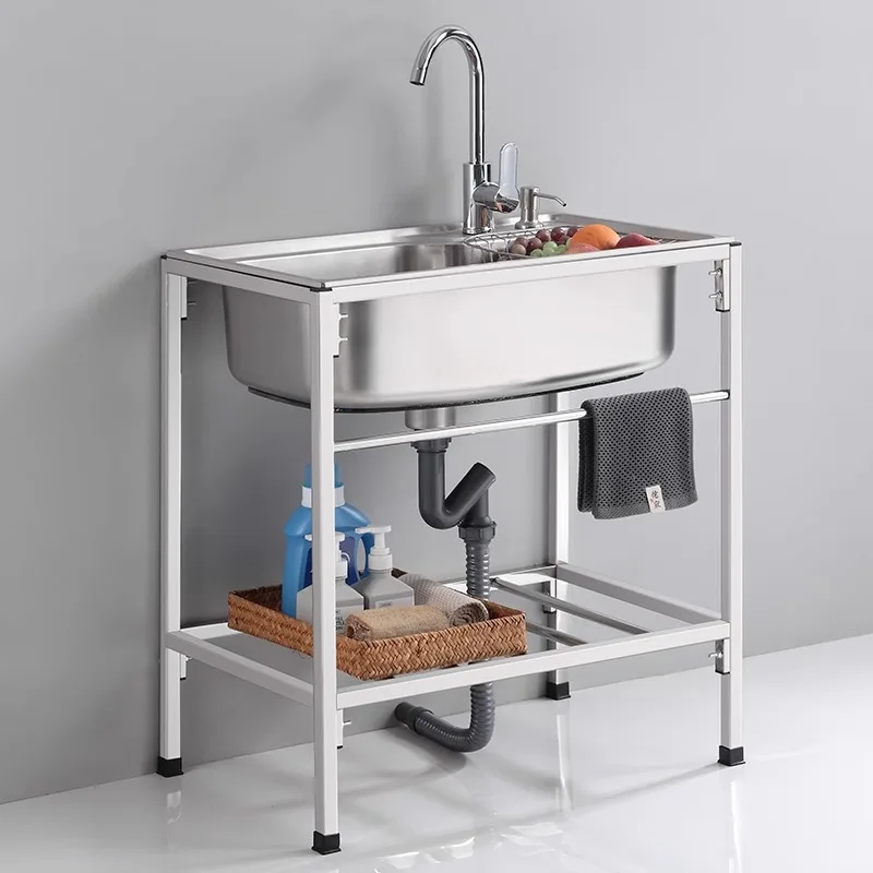 Kitchen Thickened Simple Stainless Steel Sink Single Sink Double Sink with Bracket Water Basin Vegetable Basin Dishbasin