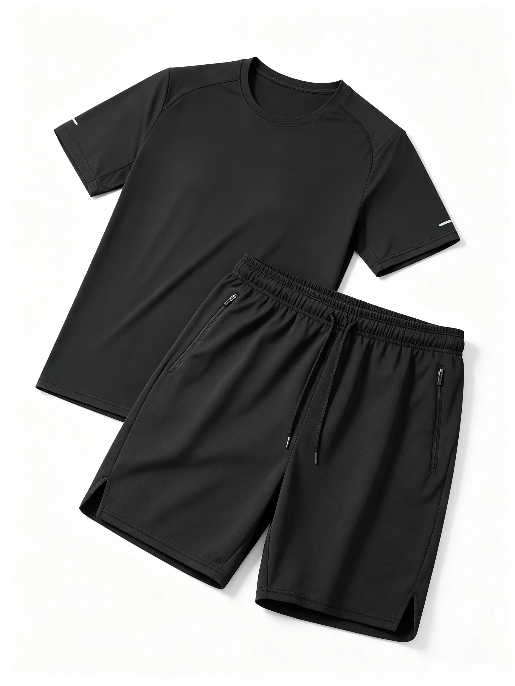 Men's Summer Outdoor Sports Suit Sweat Absorbent Breathable Short Sleeve Top Jogging Zipper Pocket Shorts Set