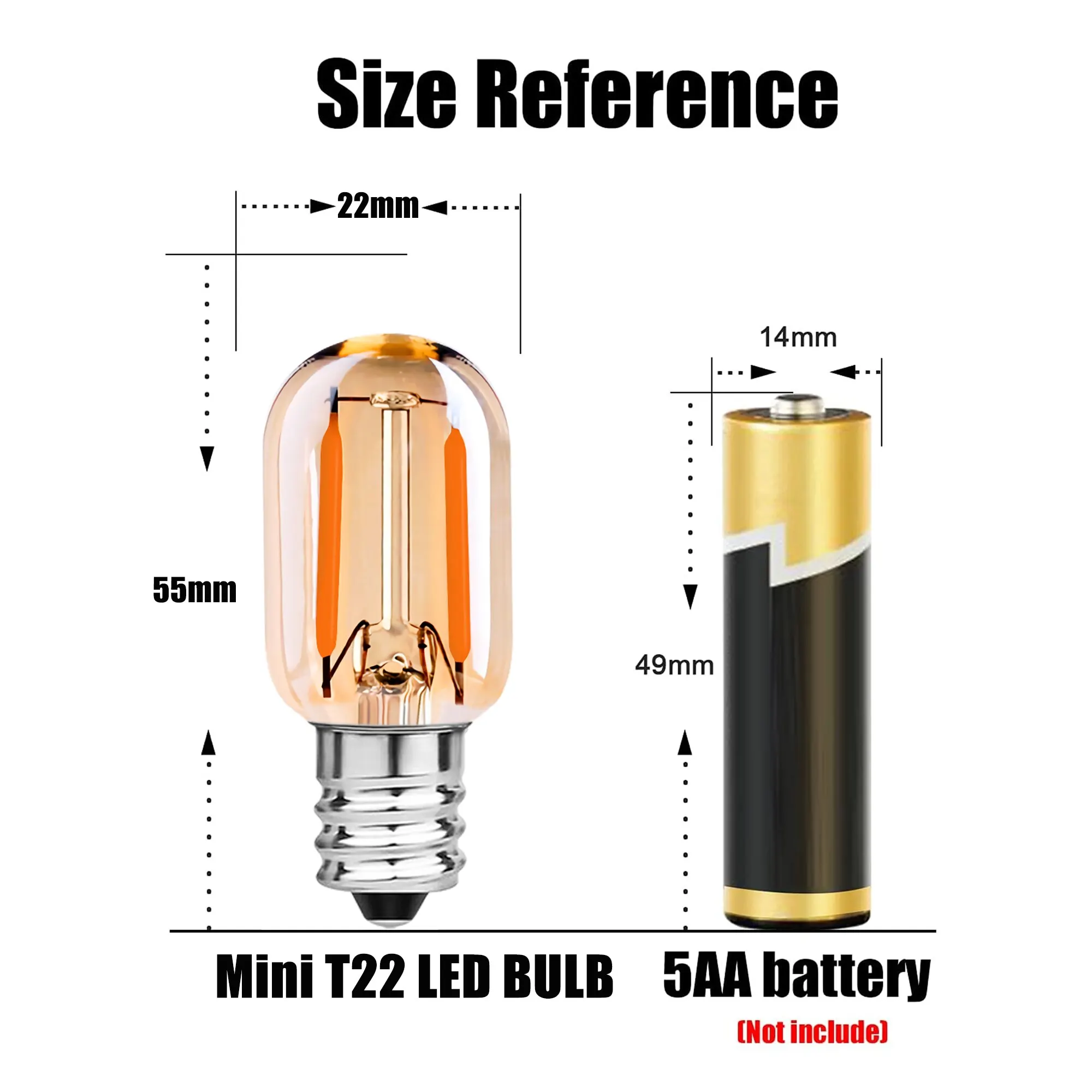50PCS Vintage LED Filament Light Bulb E12 T22 1W 220V 110V Amber Glass Mini Night Lamp Ampoule Street Garland Chandelier Bulbs